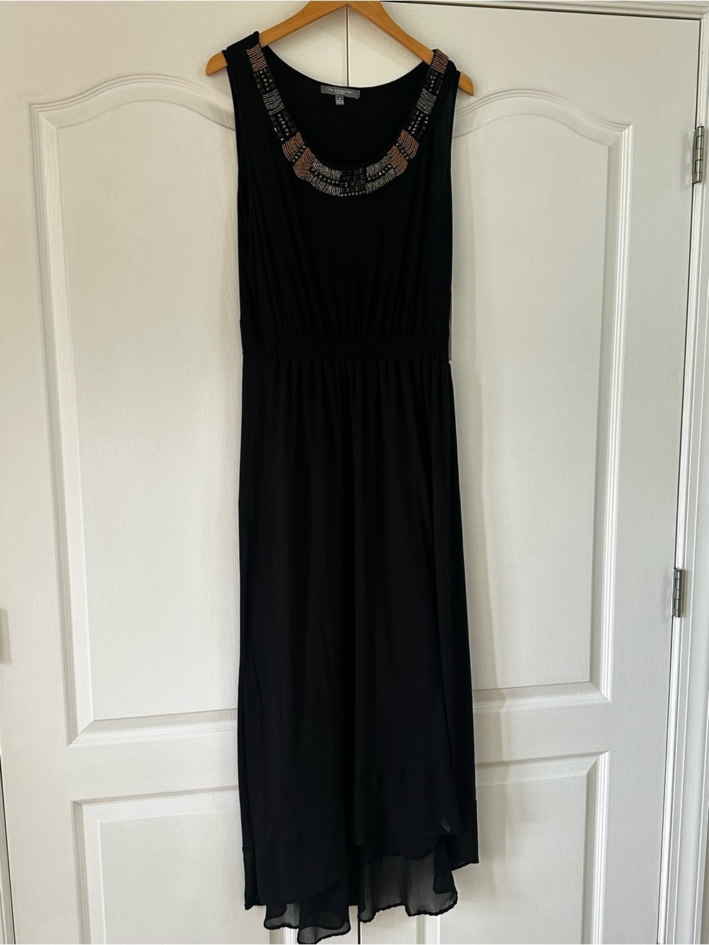 NY Collection Black Maxi Dress with Beaded Neckline